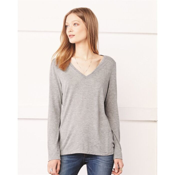 Bella + Canvas Women's Flowy Long Sleeve V-Neck Tee 8855 Women's Flowy Long Sleeve V-Neck Tee Thumbnail