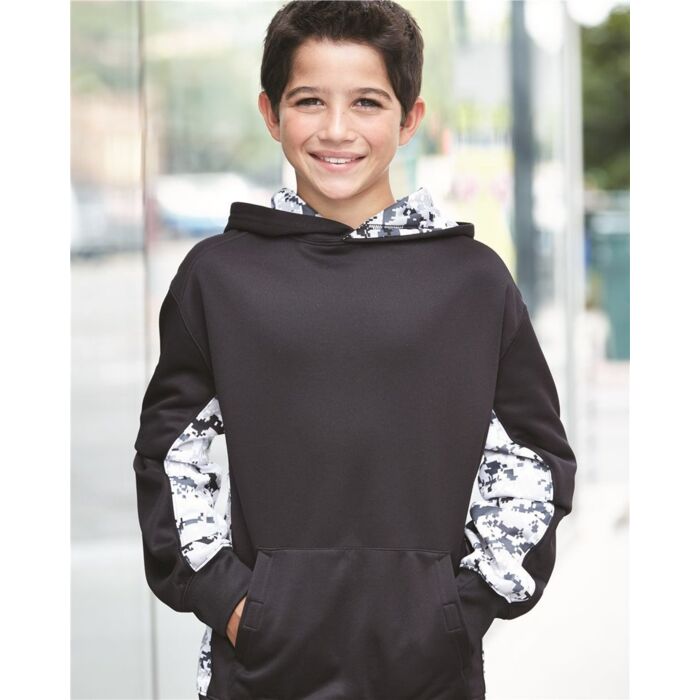 Badger Youth Digital Camo Colorblock Performance Fleece Hooded Sweatshirt 2464 Youth Digital Camo Colorblock Performance Fleece Hooded Sweatshirt Thumbnail
